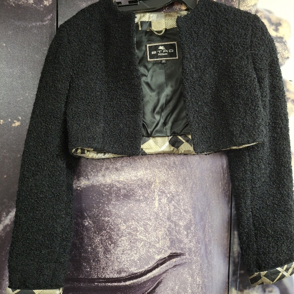 Etro bolero jacket , size 40, color; black, silver, gold. Made in Italy.